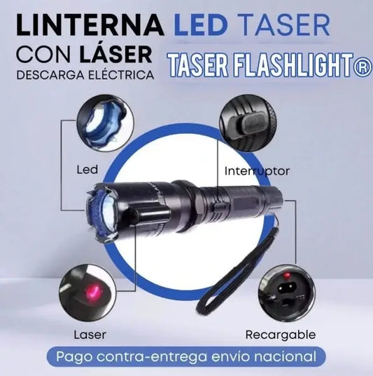 LINTERNA TÁCTICA 3 EN 1 CON LÁSER & TASER 🔦⚡